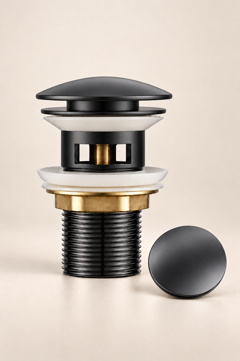 Bonde de lavabo pop-up Lunor — noire, inox