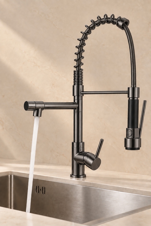 Mitigeur de cuisine double fonction Torvel gris anthracite Azéo, photo 4