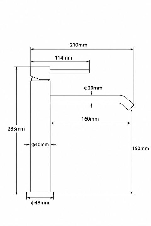 Mitigeur lavabo haut design Sorane noir mat Azéo, plan technique coté