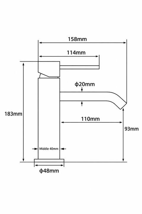 Mitigeur lavabo bas design Mireva or brossé Azéo, schéma technique