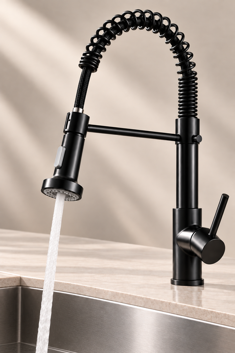 Mitigeur de cuisine simple fonction Halden noir mat Azéo, avec le jet d'eau