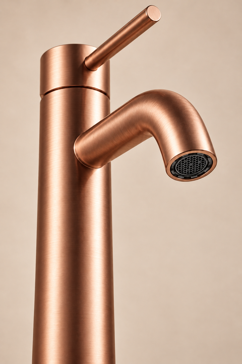 Mitigeur lavabo haut design Sorane or rose brossé Azéo, photo 4