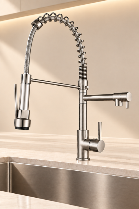 Mitigeur de cuisine double fonction Torvel gris brossé Azéo, photo 3