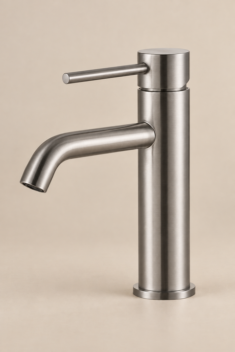 Mitigeur lavabo bas design Mireva gris brossé Azéo, photo 3
