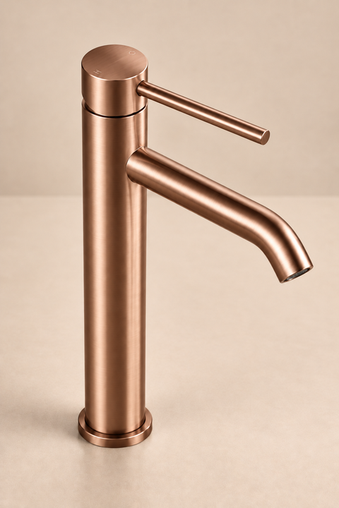 Mitigeur lavabo haut design Sorane or rose brossé Azéo, photo 3