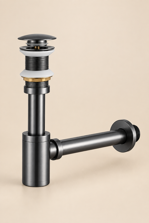 Bonde de vidage mural lavabo Nyra gris anthracite Azéo, kit complet avec siphon et tube de vidage