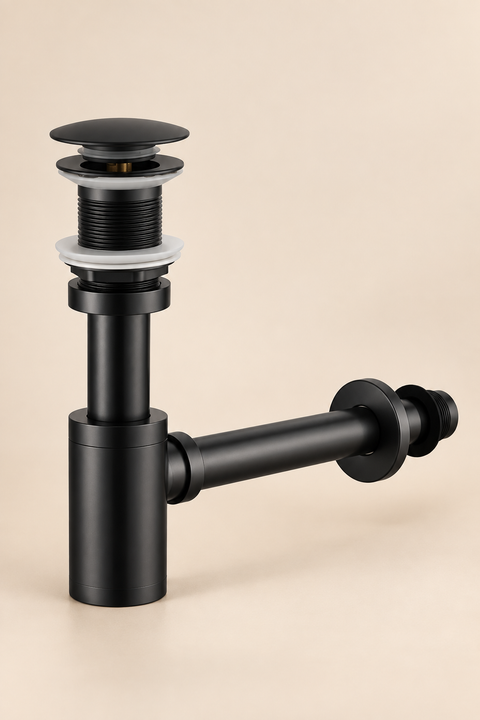 Bonde de vidage mural lavabo Nyra noir mat Azéo, kit complet avec siphon et tube de vidage