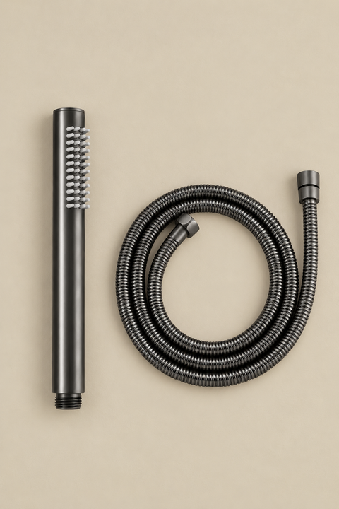 Colonne de douche apparente Alvara gris anthracite Azéo — douchette à main et flexible