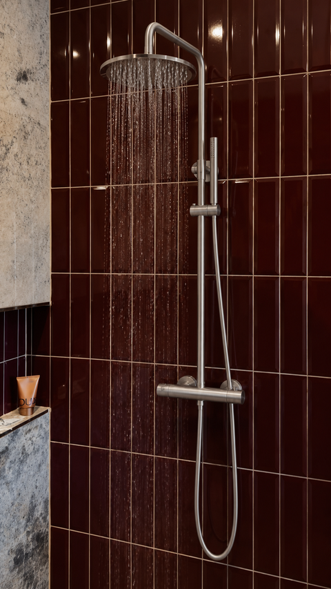 Colonne de douche apparente Alvara gris brossé Azéo — mise en situation (2)