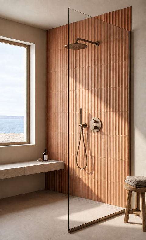 Colonne de douche encastrée cascade Kaelo gris anthracite Azéo — mise en situation (2)