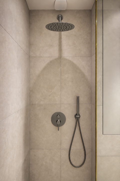 Colonne de douche encastrée cascade Kaelo gris anthracite Azéo — mise en situation (3)