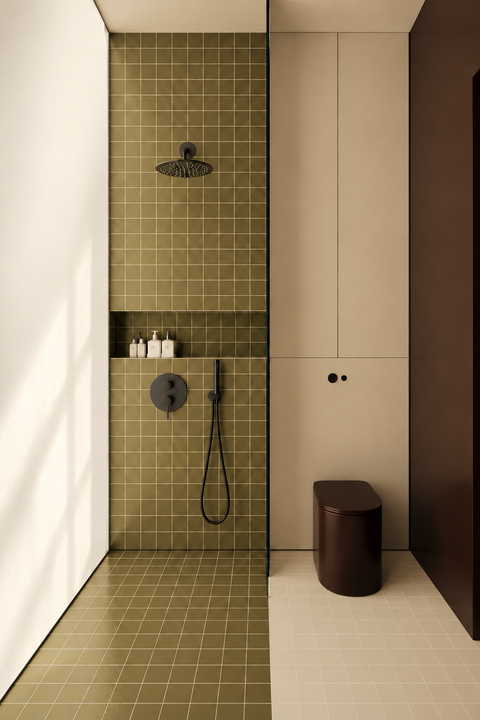 Colonne de douche encastrée cascade Kaelo noire Azéo — mise en situation (2)