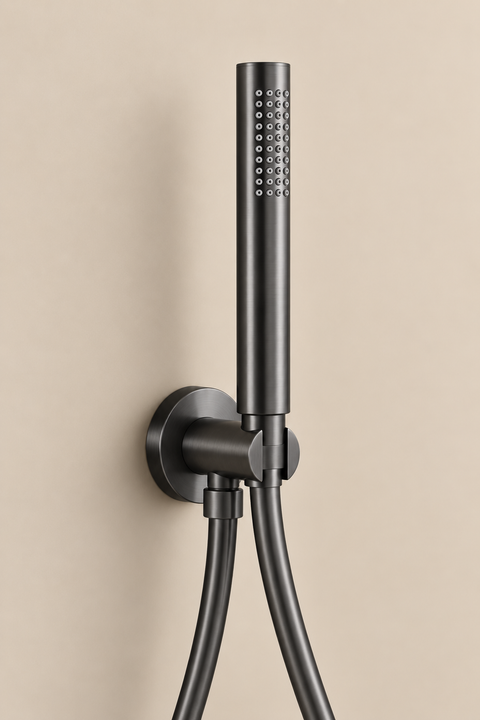 Colonne de douche encastrée thermostatique Orvane gris anthracite Azéo — douchette murale