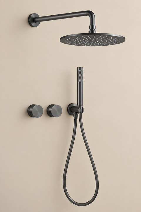 Colonne de douche encastrée thermostatique Orvane gris anthracite Azéo — en situation