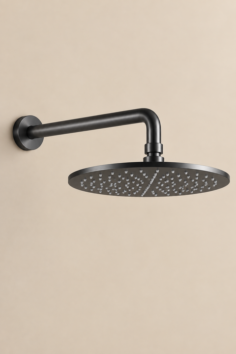 Colonne de douche encastrée thermostatique Orvane gris anthracite Azéo — pomme de douche pluie