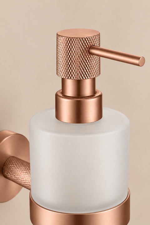 Distributeur de savon mural Solenne or rose brossé Azéo, vue produit