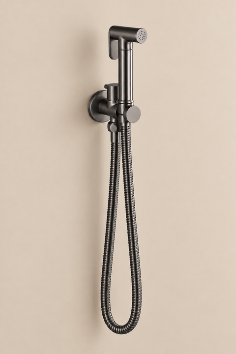 Douchette hygiénique WC Idrane gris anthracite Azéo, vue d'ensemble avec flexible