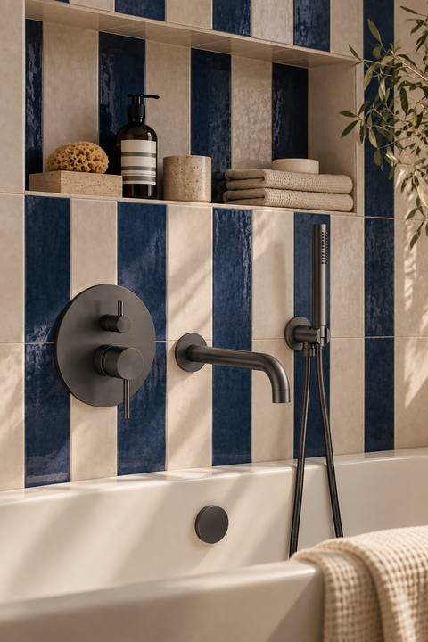 Mitigeur baignoire encastré mural Caldren noir mat Azéo — photo 6