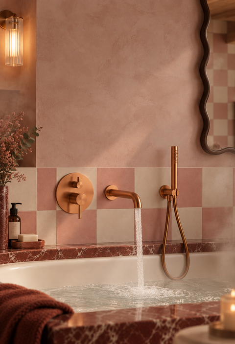 Mitigeur baignoire encastré mural Caldren or rose Azéo — photo 2