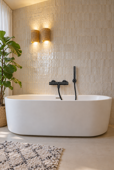 Mitigeur de bain thermostatique avec douchette Tamaris noir mat Azéo — douchette murale