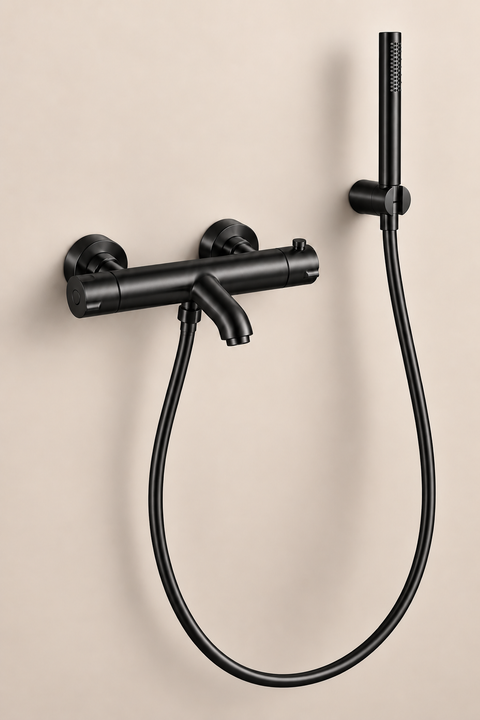 Mitigeur de bain thermostatique avec douchette Tamaris noir mat Azéo
