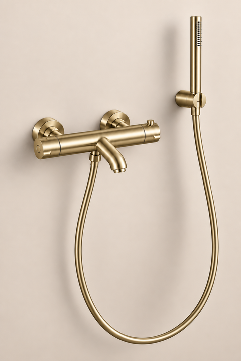 Mitigeur de bain thermostatique avec douchette Tamaris or brossé Azéo