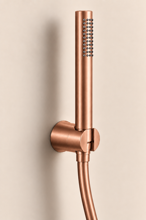 Mitigeur de bain thermostatique avec douchette Tamaris or rose brossé Azéo — douchette murale