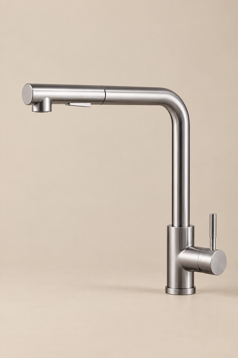 Mitigeur de cuisine douchette extractible Lorvik gris brossé Azéo