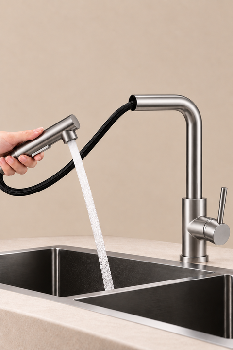 Mitigeur de cuisine douchette extractible Lorvik gris brossé Azéo — photo 3