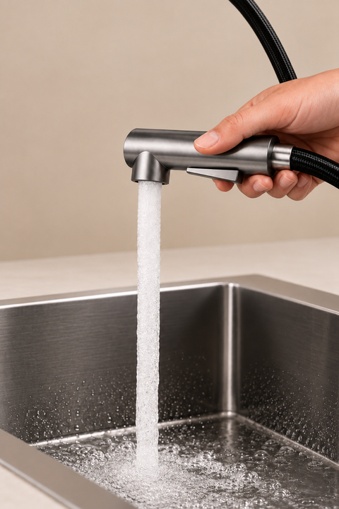 Mitigeur de cuisine douchette extractible Lorvik gris brossé Azéo — photo 4