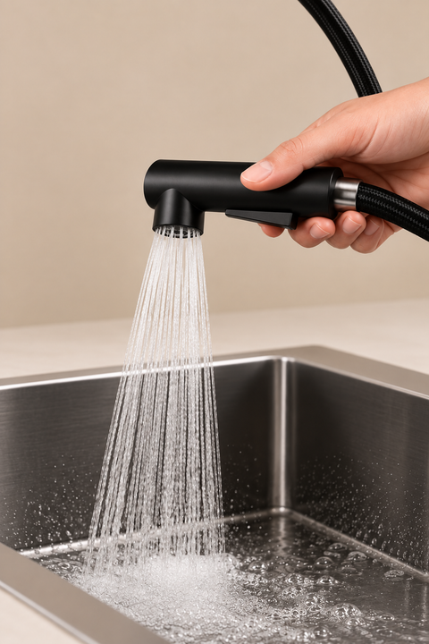 Mitigeur de cuisine douchette extractible Lorvik noir mat Azéo — photo 4