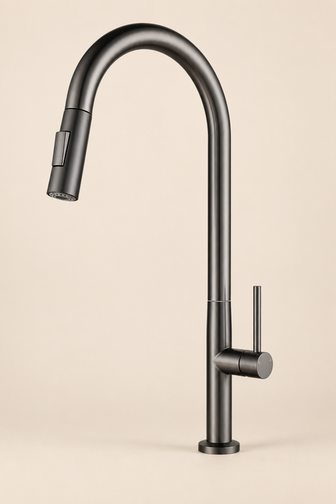 Mitigeur de cuisine rétractable Vaelis gris anthracite Azéo — vue d'ensemble