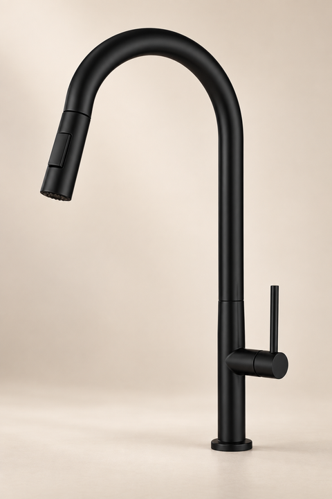 Mitigeur de cuisine rétractable Vaelis noir Azéo — vue d'ensemble