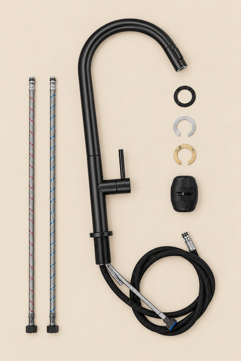 Mitigeur de cuisine rétractable Vaelis Azéo — éléments du kit