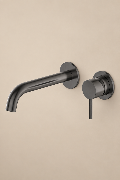Mitigeur lavabo encastré mural Talyn gris anthracite Azéo — vue d'ensemble