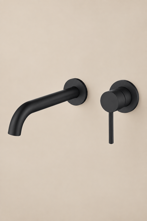 Mitigeur lavabo encastré mural Talyn noir mat Azéo — vue d'ensemble