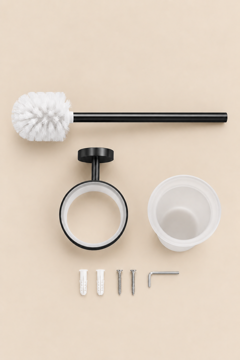 Porte-balayette WC mural Morvale noir mat Azéo — kit démonté, composants