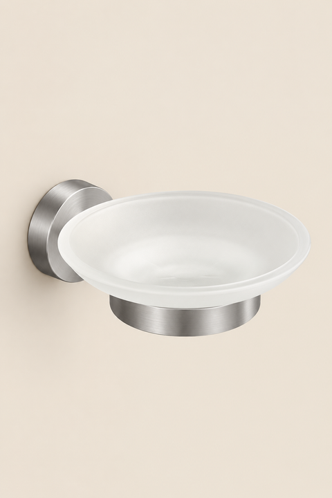 Porte-savon mural Avelin gris brossé Azéo, avec verre dépoli